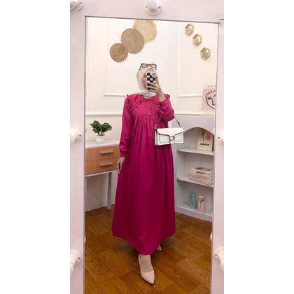 BISA COD KHANZA DRESS GAMIS MAXI MIDI KATUN RAYON TWILL BUSUI JUMBO KERAH POLOS ARMY HITAM MAGENTA F