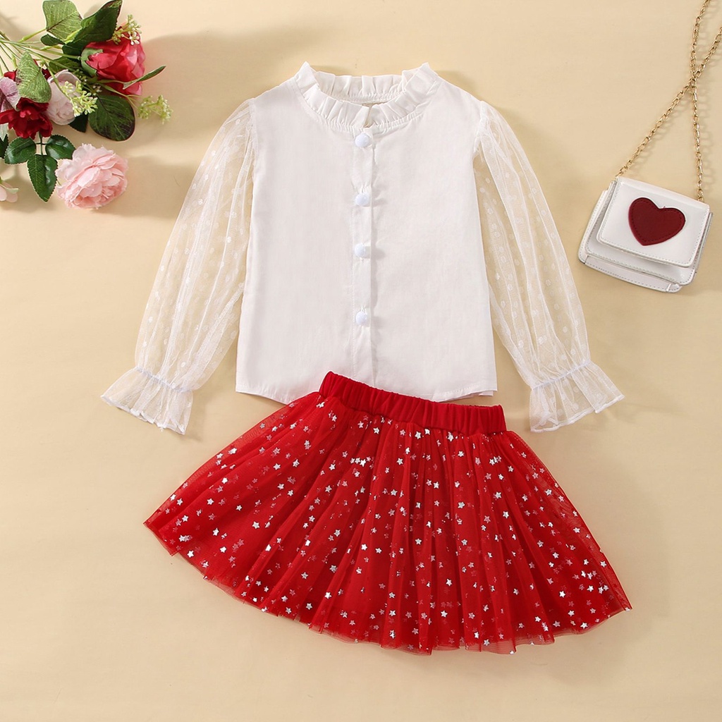 (LOLI-JKT) BS-312 SET ANAK CEWEK ROK STAR RED BLOUSE 90-140 BABY GIRL