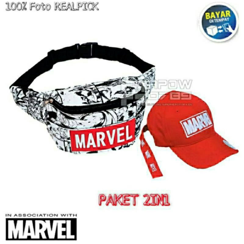 Waistbag Batman vs Marvel topi taly tas SLempang anak laki-laki
