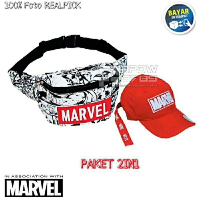 2IN1 ORIGINAL MARVEL WAISTBAG ANAK/TAS SLEMPANG MARVEL SEMI KANVAS