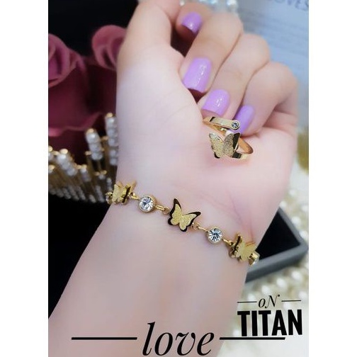 Titanium gelang dan cincin wanita UAN462