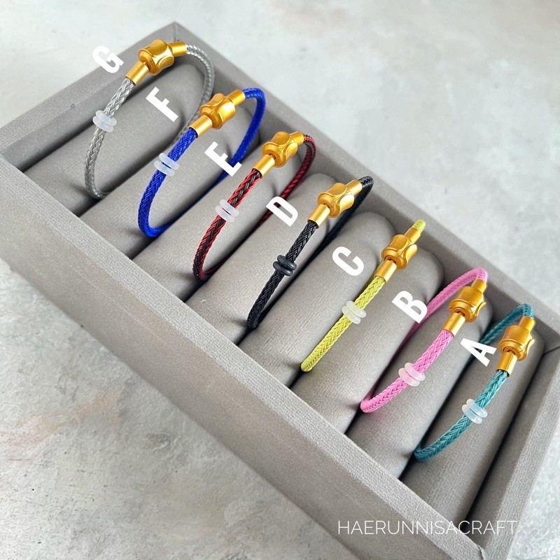 Gelang Tali Kawat Anti Air Waterproof Bracelet Premium Pengait Gold Free 2 Karet Stopper (Bisa Request Size)