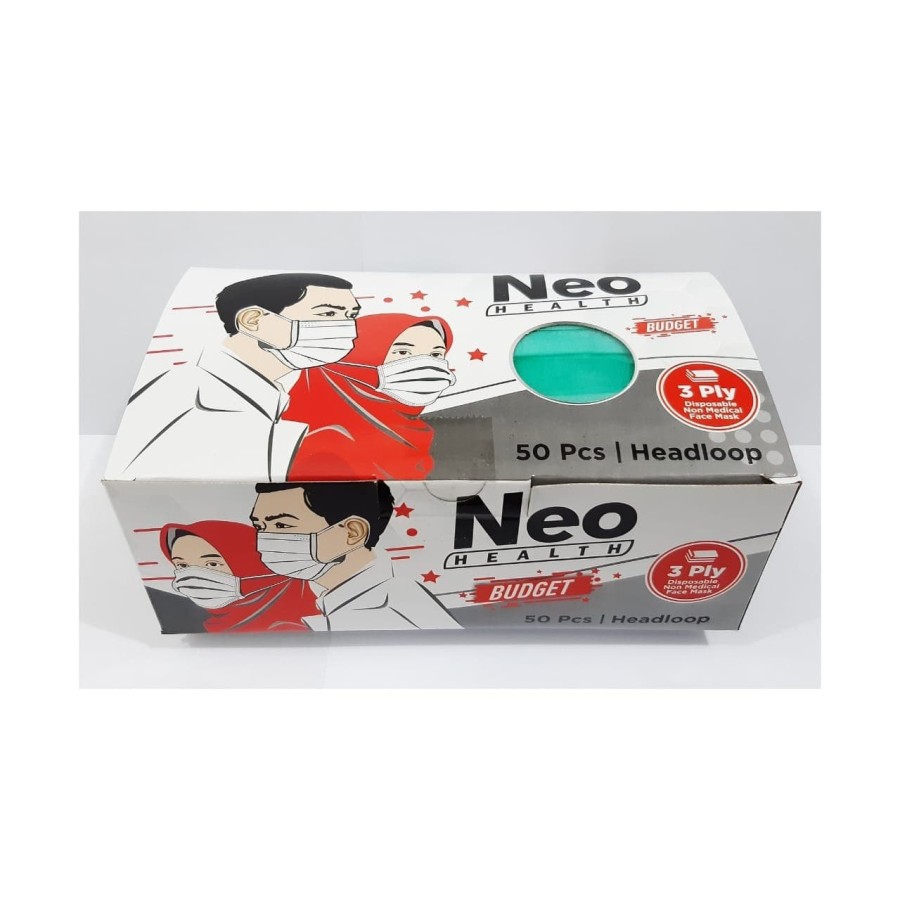 Masker Medis Neo Hijab (Headloop )3ply,50 S - Hijau
