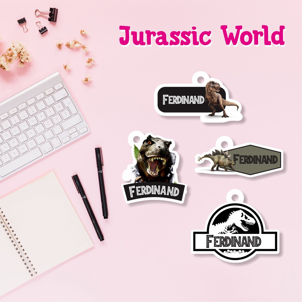 Gantungan Kunci Akrilik Tema Jurassic World (1 set Isi 4 pcs, 1 nama)