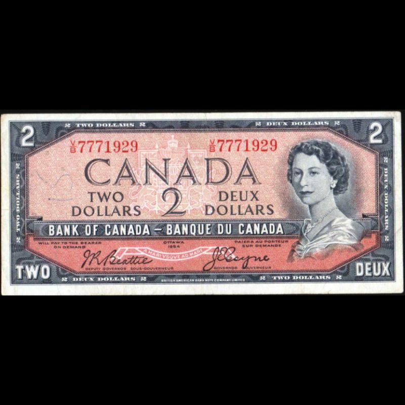Uang Kuno Luar Atau Asing 2 Dollar Canada Tahun 1954 Rare Au