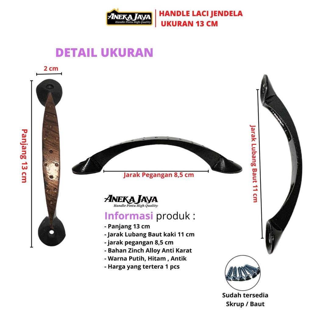 Handle Tarikan Gagang Laci Jendela Lemari Panjang 13 cm Anti Karat Warna Antik Hitam Putih Terbaru Murah