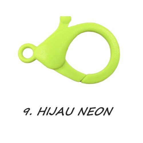 Kaitan Kokot Udang Plastik Claps Plastik Uk 35mm Warna/i Doff Harga/Pc-9. HIJAU NEON