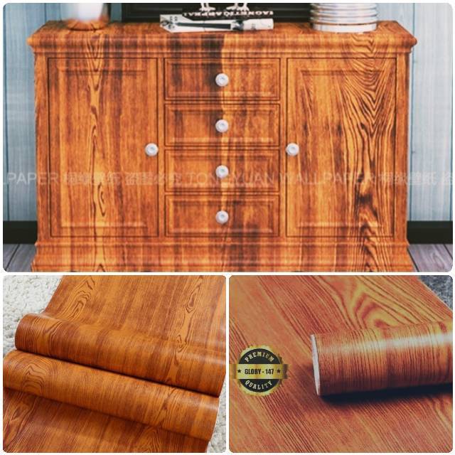 Wallpaper Sticker Dinding Serat Kayu Coklat Muda