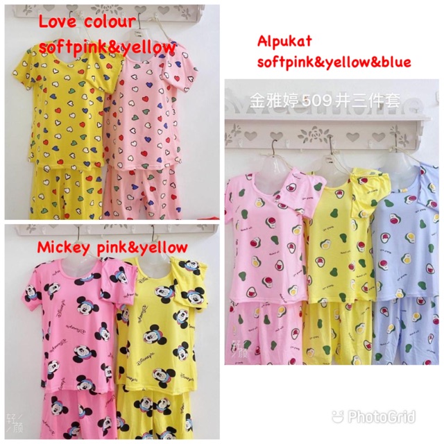 JC- Stelan Tidur  Import 3/4 Free pouch / Stelan wanita terbaru / Piyama wanita HP