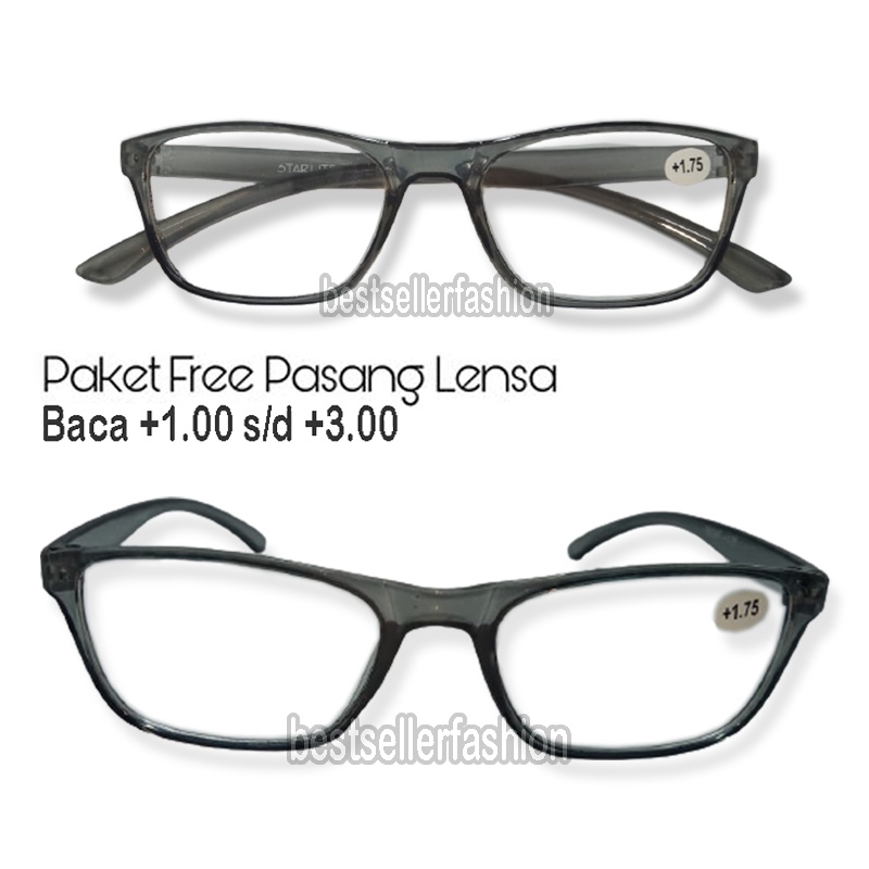 BARU! kacamata baca PLUS frame kotak abu ukuran +1.00 s/d +3.00 kaca mata plus kacamata rabun dekat eyeglasses reading glasses unisex kacamata bac fashion terbaru