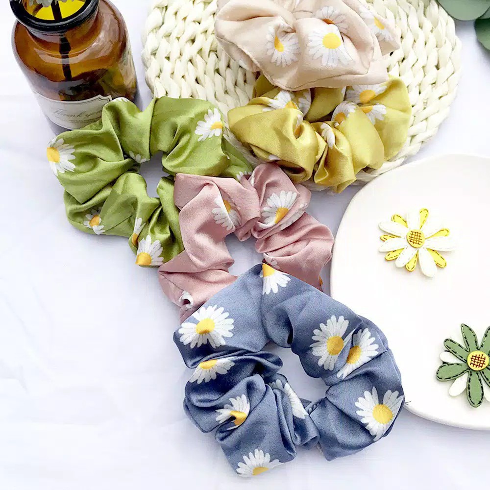 Ikat Rambut MF113 Korea Fashion Motif Scrunchie Satin Bunga Tali Aksesoris Karet Korea