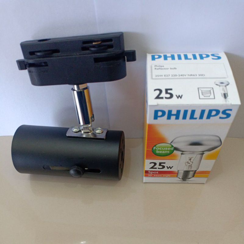 PAKET FITTING SOROT TRACK RELL PLUS LAMPU PENGHANGAT PHILIPS SPOT 25W