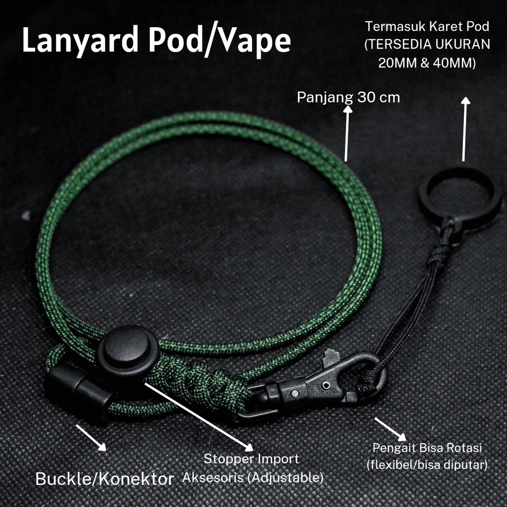 Lanyard Podss V2 Tali Gantungan Kalung Podzz Paracord 550 Free Karet O Ring 13mm 20mm 40mm Adjustable Premium