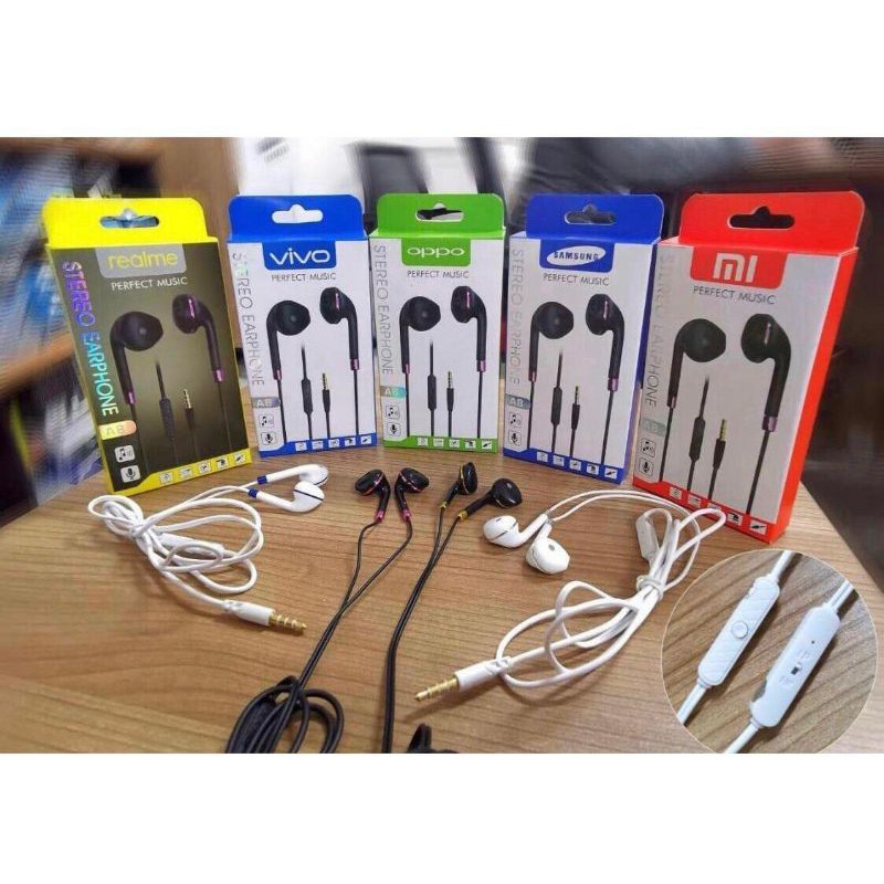 EARPHONE SAMSUNG OPPO VIVO XIAOMI REALME HEADSET HEDSET HANDSFREE EARPHONE STEREO MEGA BASS + MIC