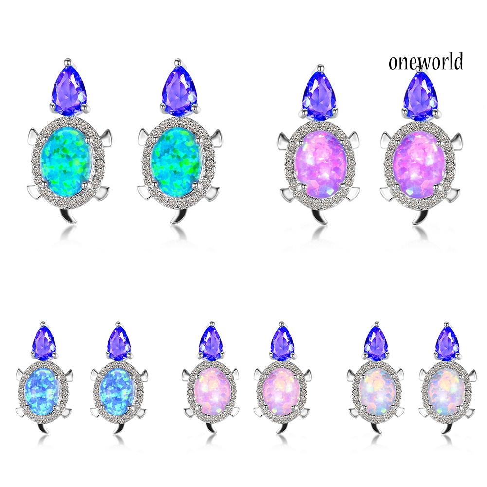 OW# Fashion Women Tortoise Faux Opal Rhinestone Ear Stud Earrings Party Jewelry