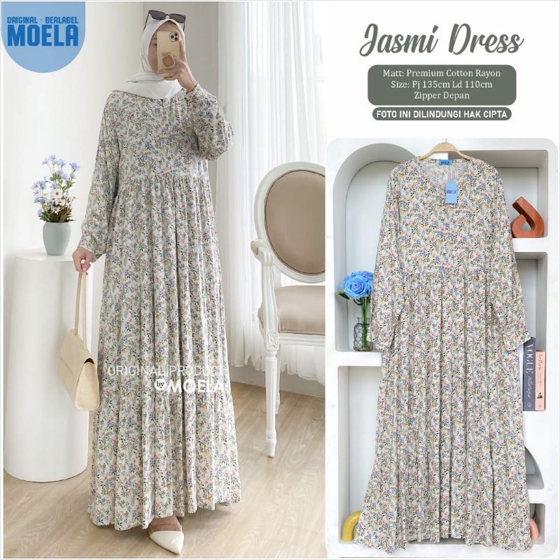 Zelena Yelan Bifia Jasmi Dress Gamis Original Ori Moela Berlabel Jumbo Allsize Busui Premium Catton Rayon-5