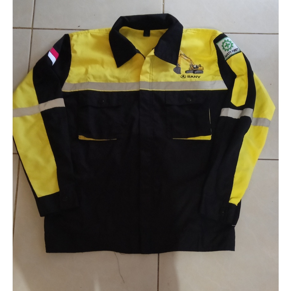 Wearpack Safety/atasan kemeja pria warna kuning hitam kombinasi/seragam kerja safety
