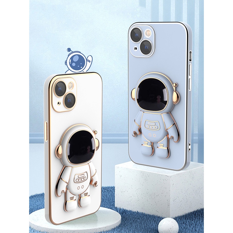 Case Stand Folding Astronaut Electroplated For iPhone 11 12 13 Pro Max X Xr Xs Max 7 8Plus Cover Camera Protective