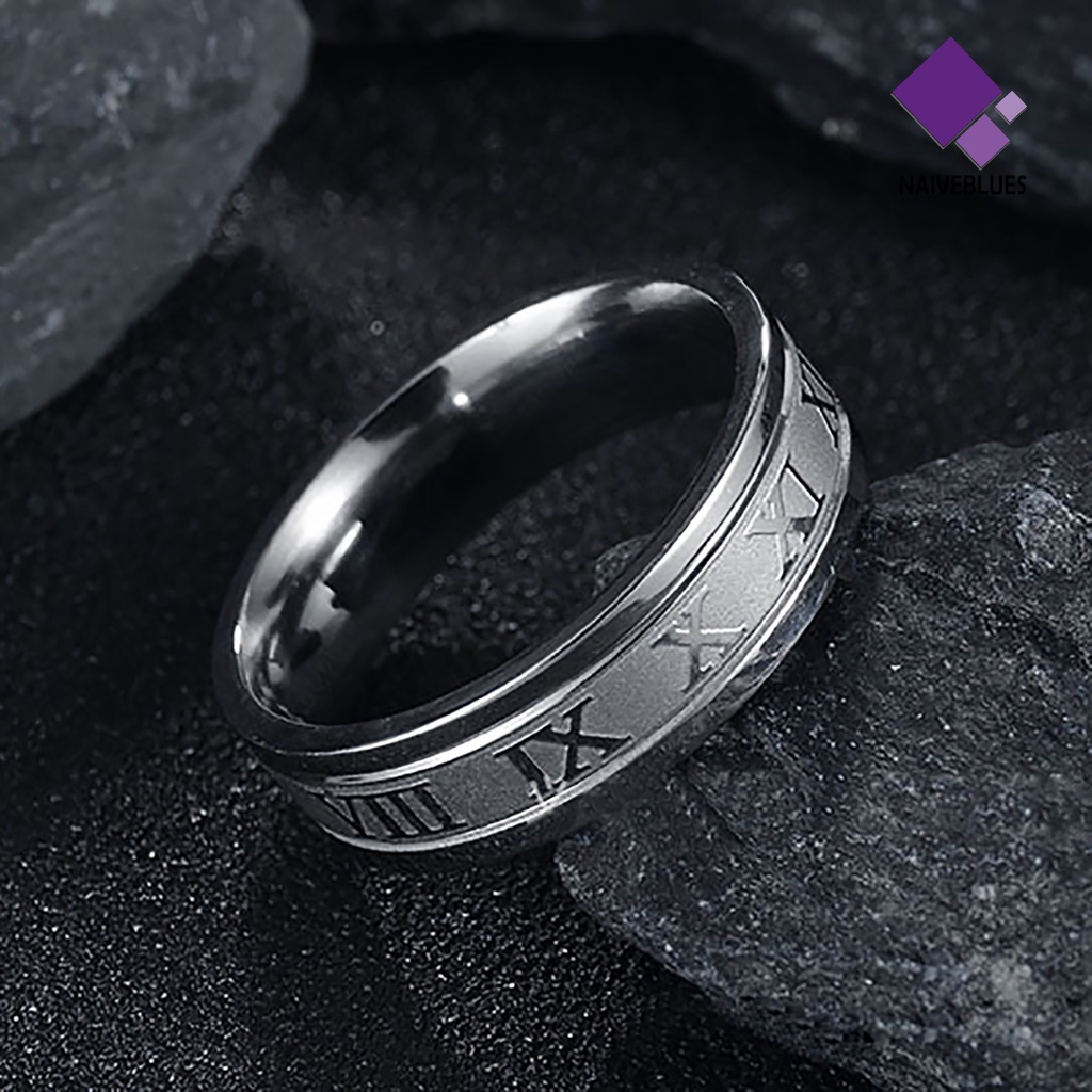 Naiveblue Cincin Titanium Desain Angka Romawi Gaya Punk Untuk Unisex / Pria / Wanita