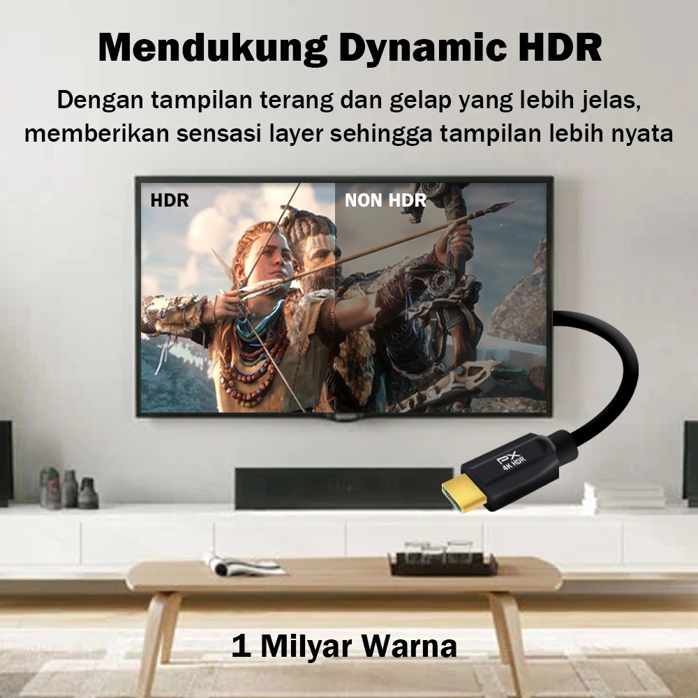 Cable Hdtv 2.0 PX 5m gold m-m 4k 2k 60hz UHD HDR ARC dolby ethernet hdmi-5mm - Kabel hdtv 5 meter male