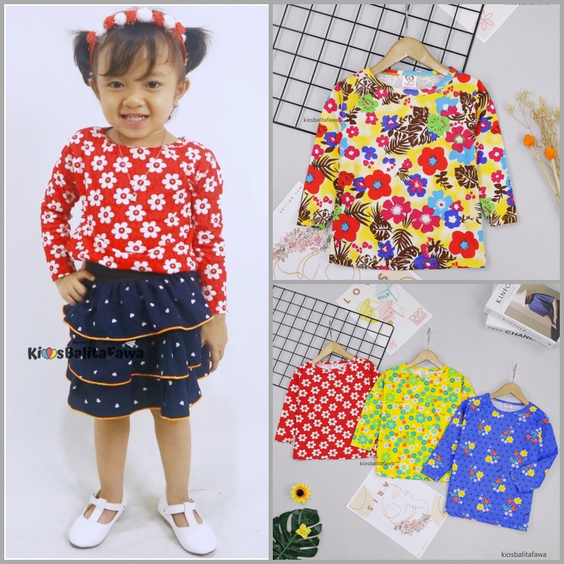 Kaos Motif Andin uk 2-3 Tahun / Baju Lengan Panjang Branded Anak Perermpuan Adem Atasan Cewek Murah