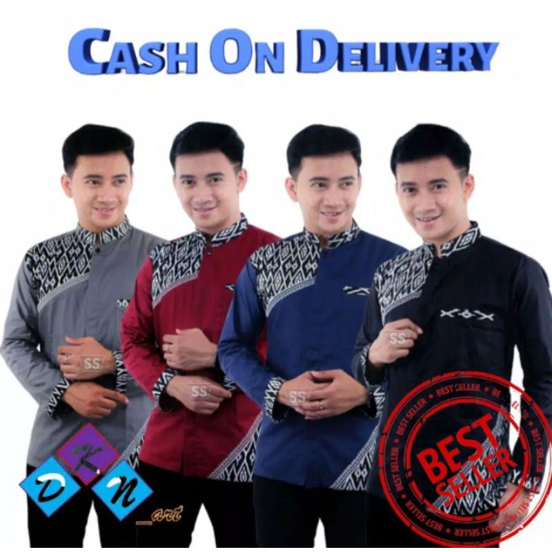 BajuBatik Atasan Pria Kemeja Batik Lengan Panjang Hem Kombinasi Batik