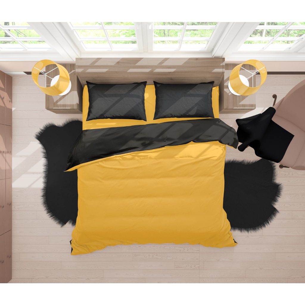 Two Tone Bedcover ROMANTIC Hitam x Kuning aesthetic Bandung