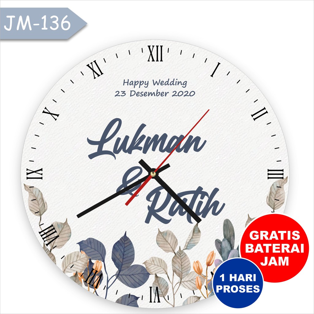 Kado Nikah Hampers Jam Dinding Costum Tulisan Nama Pengantin Wedding Pernikahan Rumah Unik Murah Cus