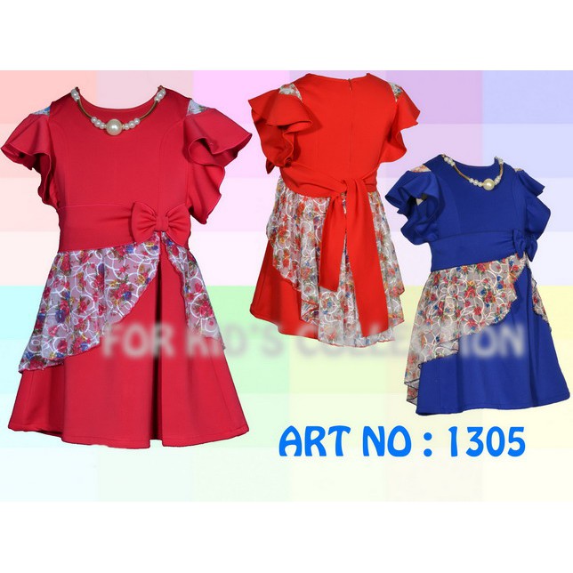 Dress Anak Perempuan Casual Model Brukat Pita Samping Premium