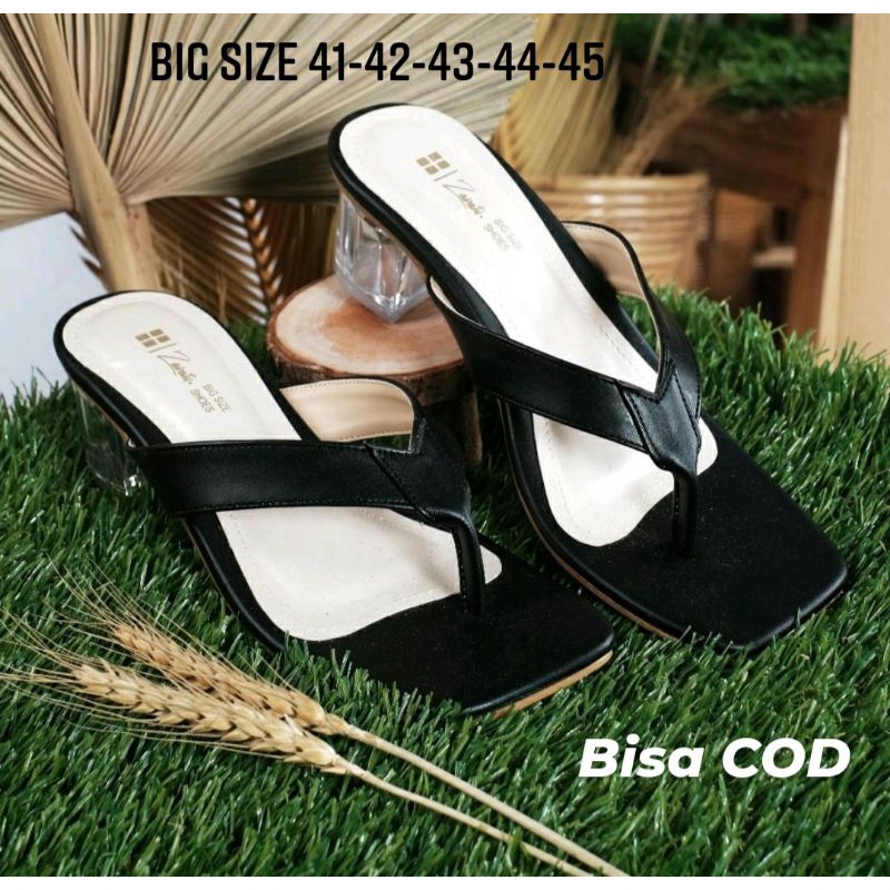 Bisa COD / Higheels Slop Kaca Casanova Big Size 41-45 Jepit Kaca JUMBO Hitam Size Besar / Kondangan Pesta, 41