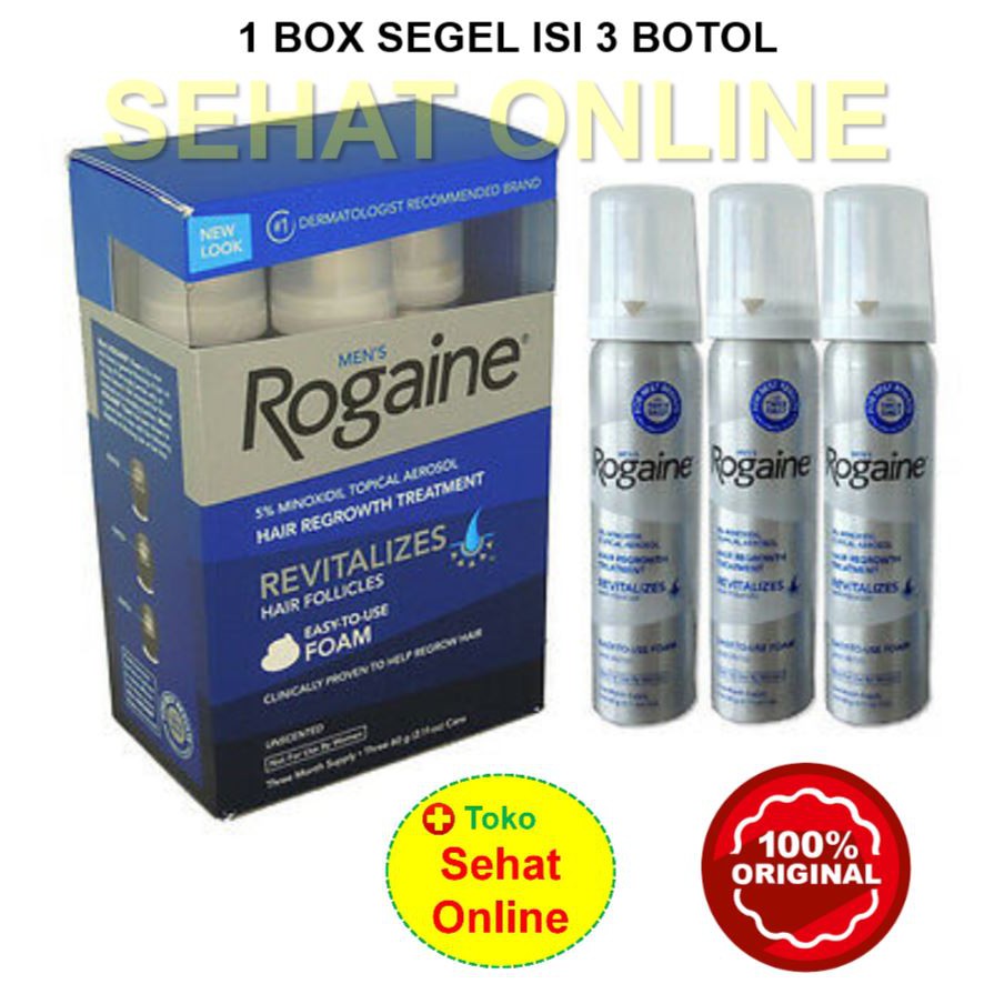 (PULAU JAWA SAJA) Rogaine Foam Minoxidil 5% For Men 60 gram x 3 botol BOX SEGEL