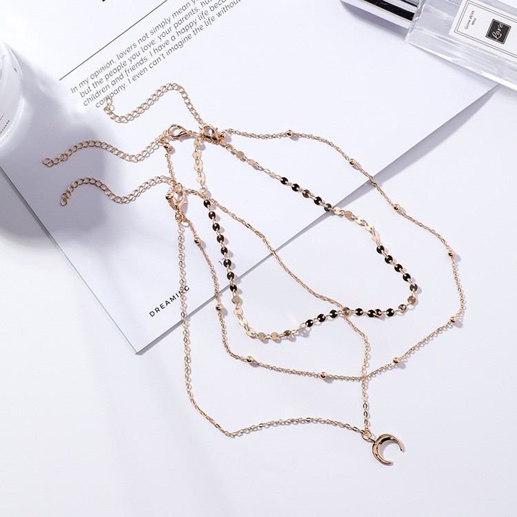 XiaoboACC 3Pcs/Set Kalung Rantai Klavikula Rantai Klavikula Korea Fashion Bulan