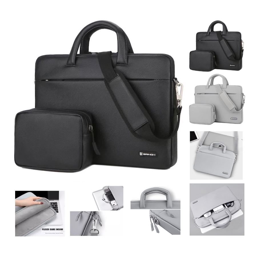 Tas Laptop Selempang BRINCH PU leather with free pouch 13 14 inch black SALE sisa stok tanpa tali/TANPA POUCH