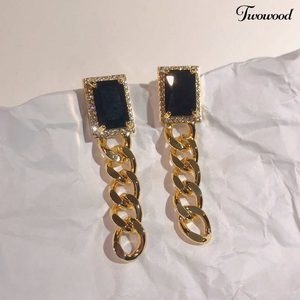 Twowood Pendant Necklace Vintage Shiny Frame Chain Style Trendy Jewelry Drop Earrings Necklace for Dating