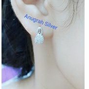 (COD)Anting jepit fashion wanita dewasa bulat mata putih perak asli 925/Silver lapisan emas putih murni!!