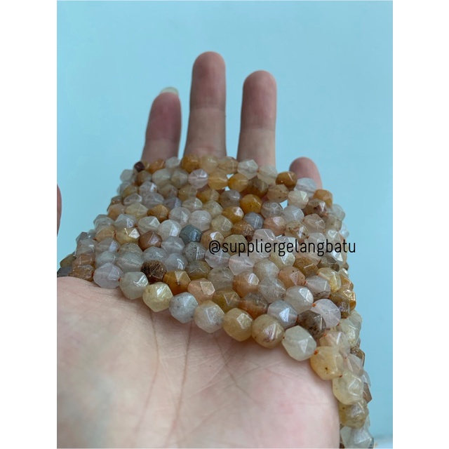 batu faceted hexagon Stone 8mm CARNELIAN PUTIH ORANGE manau oren agate