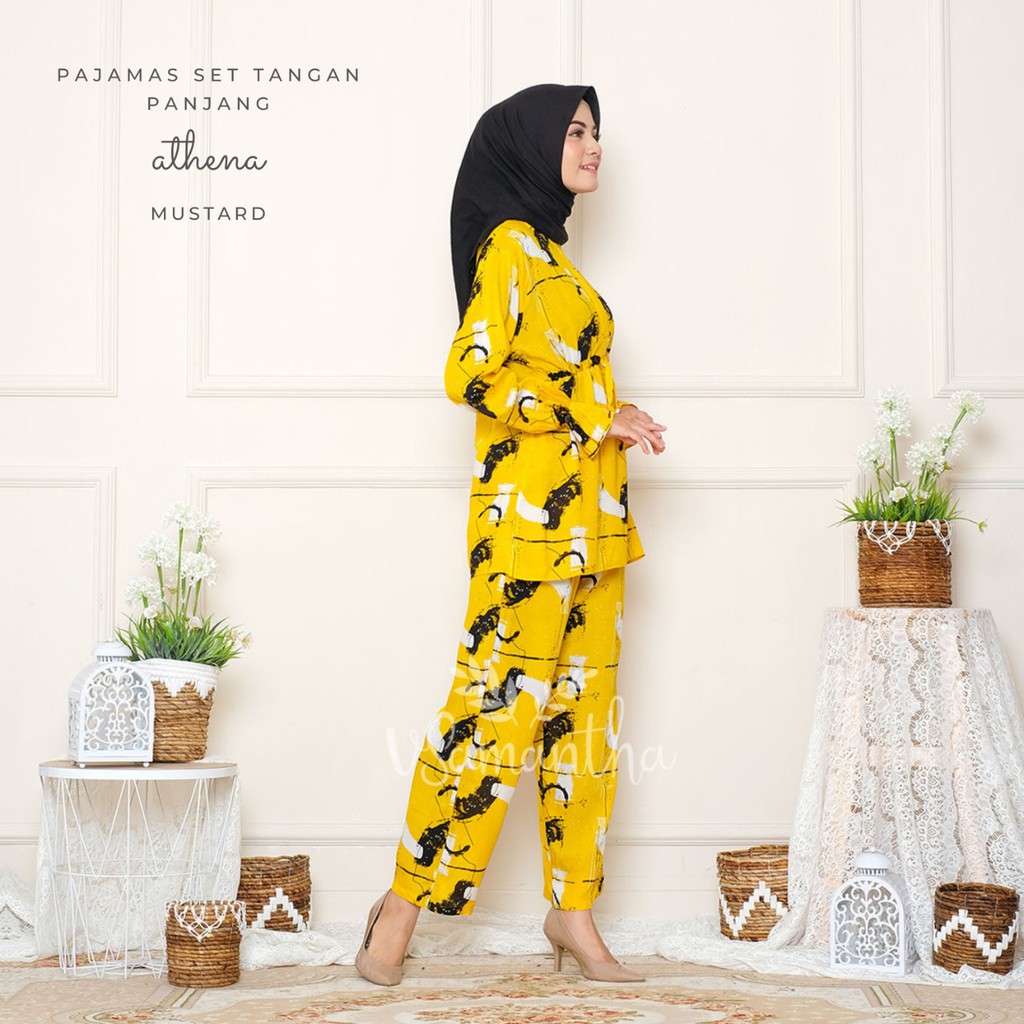 vSamantha - Pajamas Set / Piyama Set Muslim Busui Friendly - Tangan Panjang , Celana Panjang-Athena Mustard