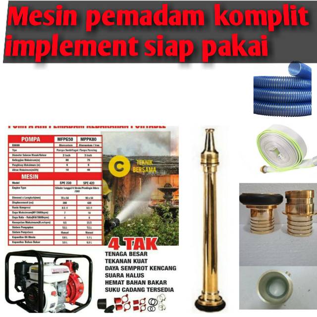 Alkon Pemadam Kebakaran Komplit selang nozle jet spray adaptor dan variable machino