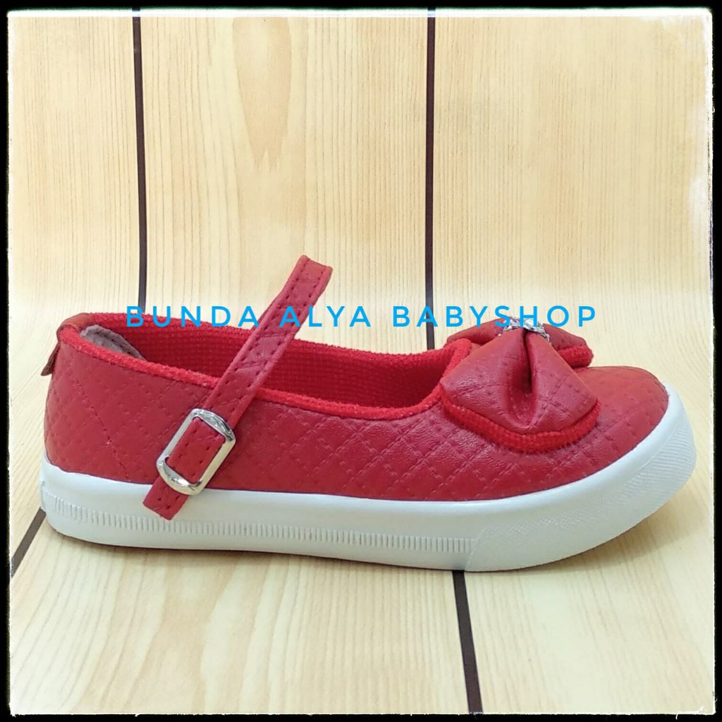 Sepatu Anak Perempuan Umur 3 4 Tahun Pita MERAH - Sepatu Anak Cewek Casual Nyaman Alas Karet Anti Licin Size 29 - 30