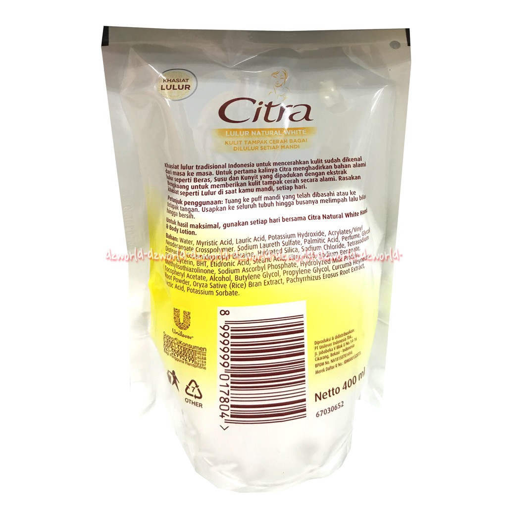 Citra Lulur Natural White Liquid 400ml Body Wash Sabun Cair Isi Ulang Refill Kuning