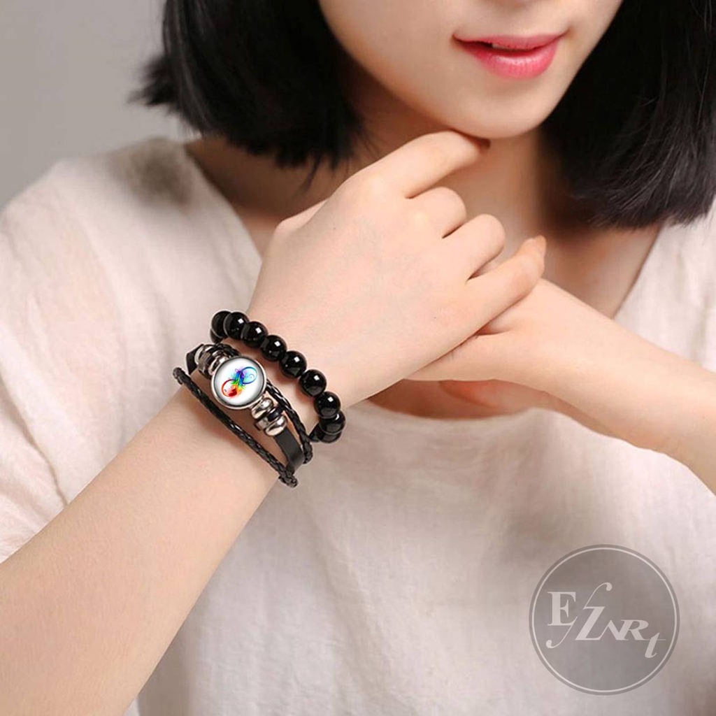 GELANG INFINITY ABADI FASHION WANITA PRIA KULIT KEPANG MULTILAYER KACA BULAT CEMBUNG