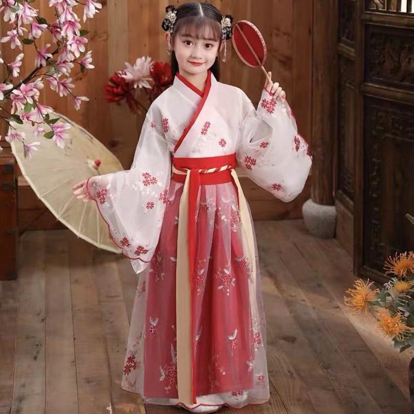 Hanfu girls' ancient Chinese dress spring and summer children's long sleeved ancient Ru skirt super