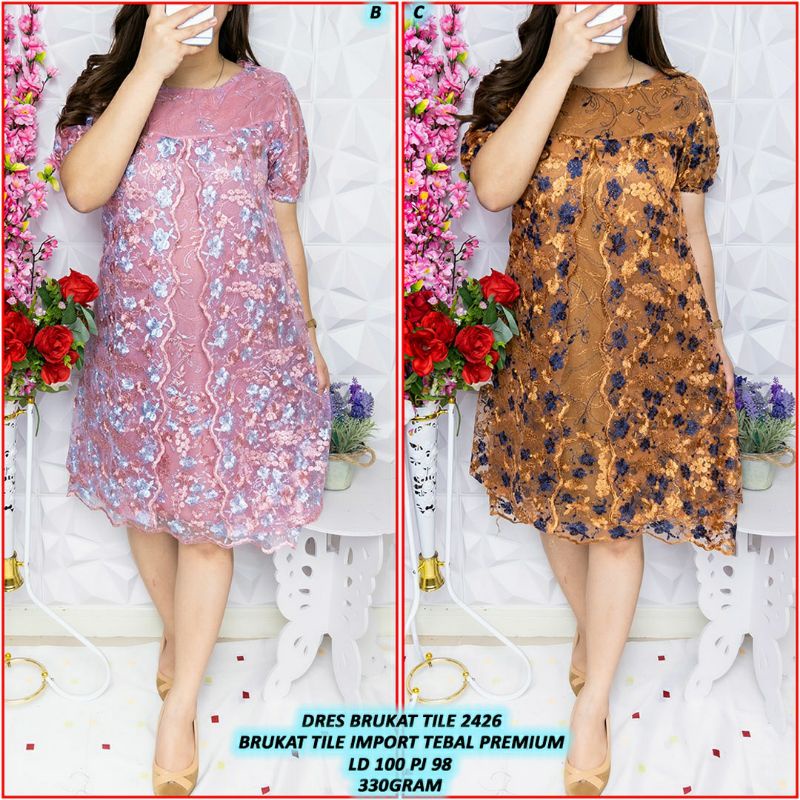 dress brukat tile 2426/dress wanita/dress natal/dress gereja