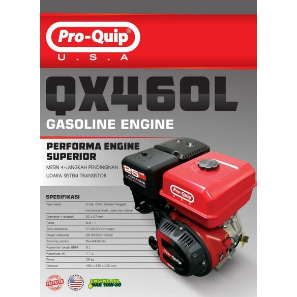 Mesin Bensin Serba Guna Pro Quip 25 HP Tipe QX 460 L Putaran Lambat