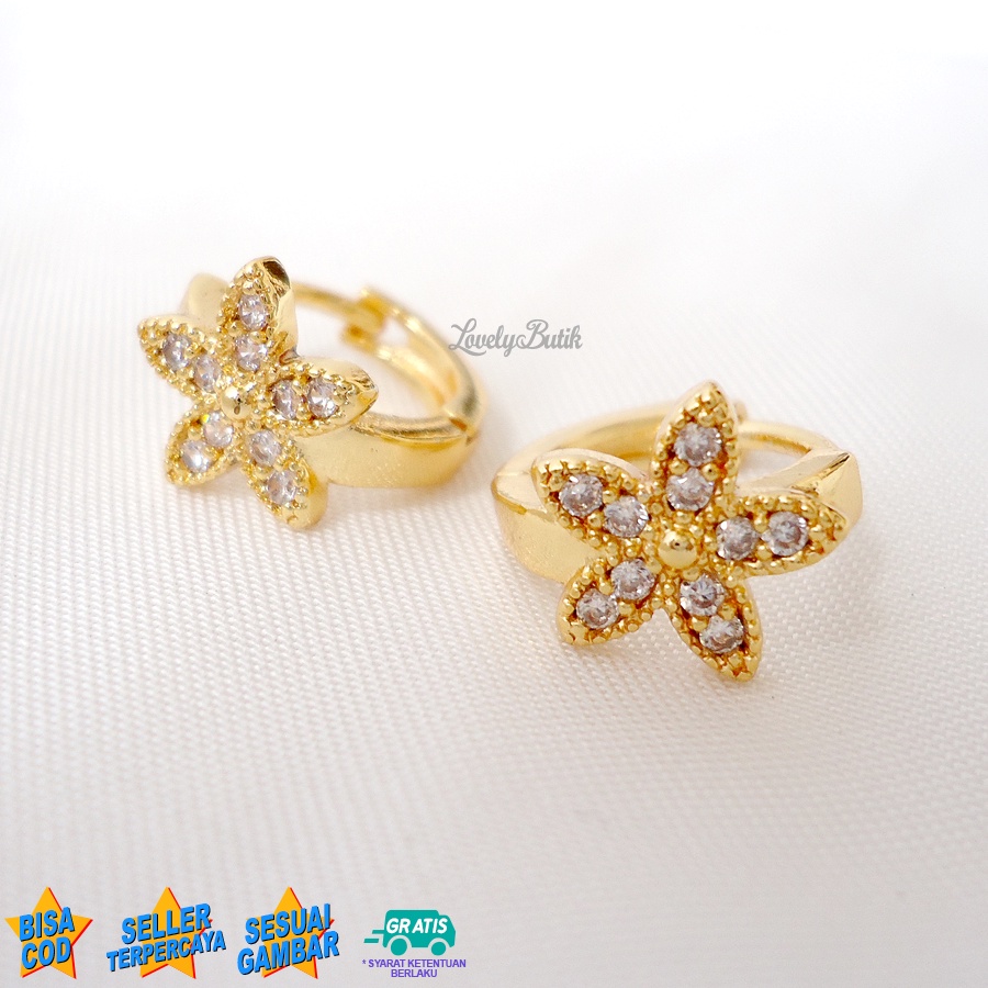 Lovelybutik Anting Jepit Xuping Dewasa Sok4 Anting Wanita Anti Luntur Model Bunga Permata