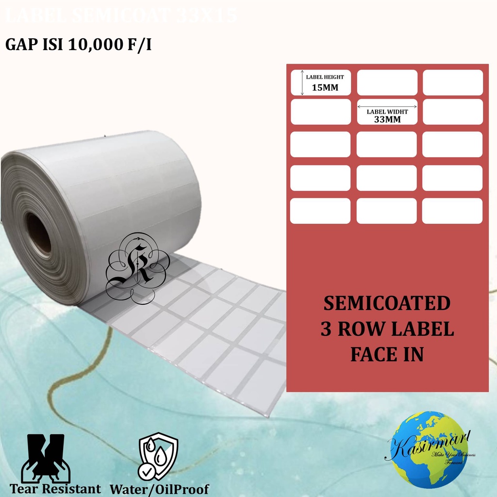 [SALE] LABEL BARCODE SEMICOAT 33x15 GAP/NON GAP 3LINE GAP ISI 10.000 PCS/LABEL PRINTER BARCODE