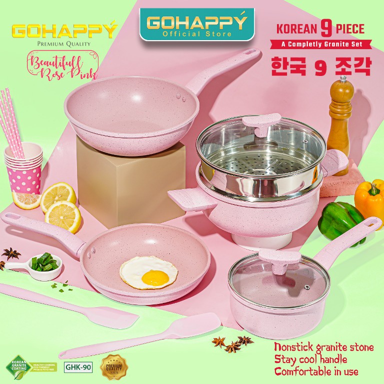 PANCI SET GOHAPPY 9 PCS GRANIT KOREA complately set korean - Soft touch handle - kompor gas