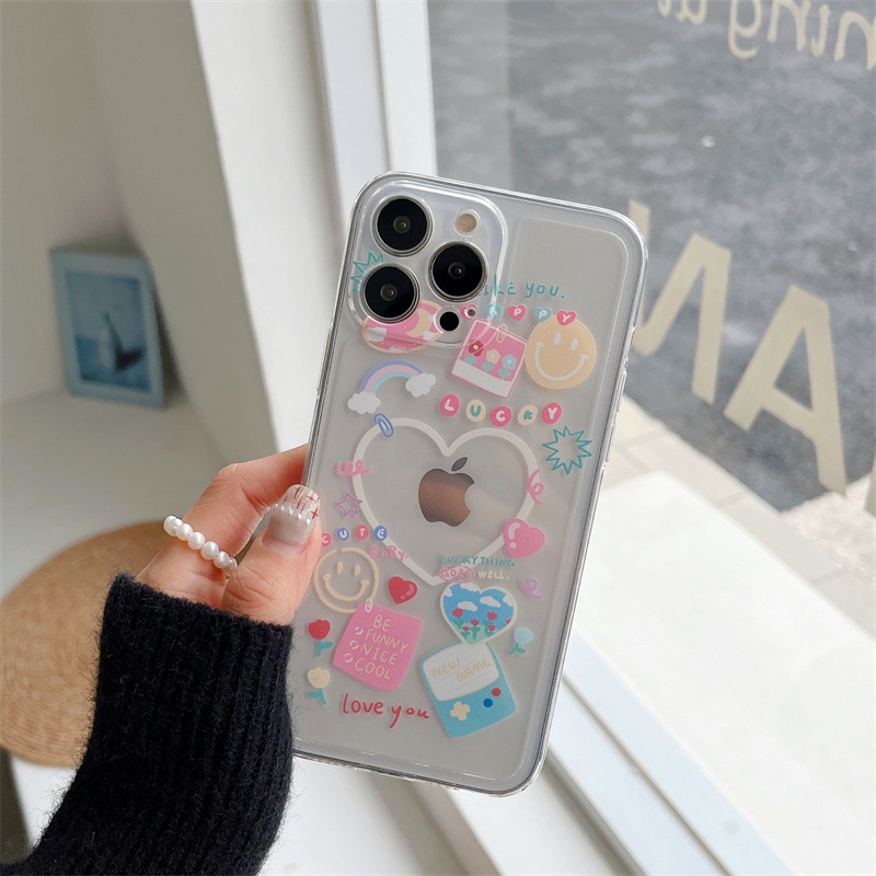 Soft Case Pelindung Transparan Motif Hati Pink Untuk Iphone 7 8 PLUS X XR XS 11 12 13 MINI PRO MAX SE 2020