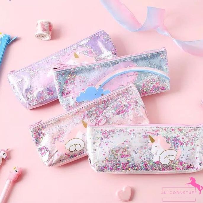 

] Tempat Pensil Kotak Tepak Unicorn Anak Perempuan Alat Tulis Glitter
