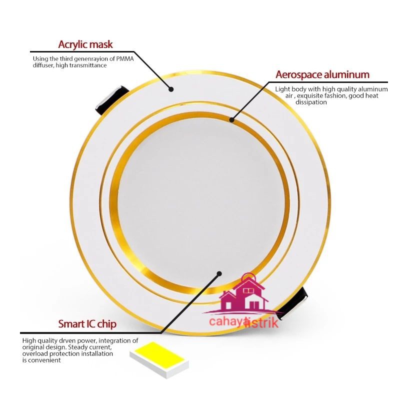 lampu led 3color downlight cahaya 5w 220v /panel lampu cahaya putih